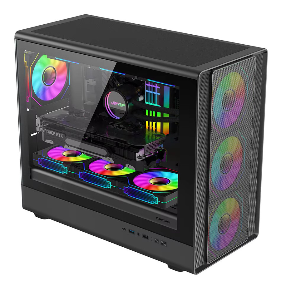 Power Train N1 MATX ITX PC-Gehäuse mit Glasseite und 360-Grad-Mesh-Belüftung in Transparent/Schwarz - Bild 2