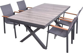 GARDEN PLEASURE Gartenmöbelset RANA mit Tisch und 4 Sitzplätzen aus Teakholz und Aluminium in Grau - Bild 1