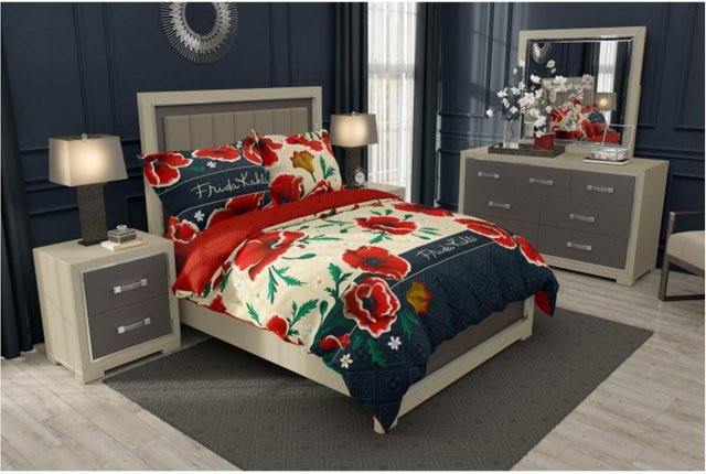 Frida Kahlo Bettwäsche Set mit floralem Design aus Baumwolle, Mehrfarbig, B/H: 140 x 200 cm - Bild 1
