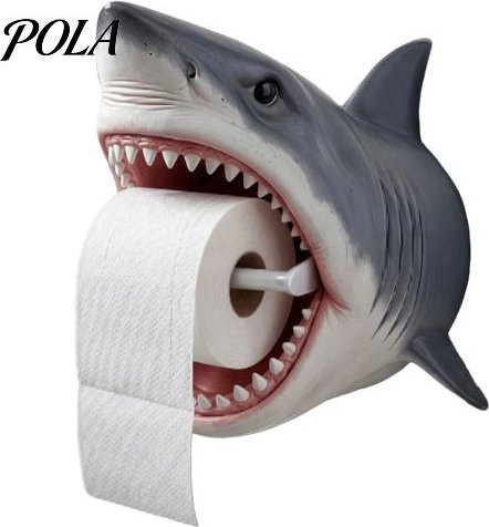Hercules Toilettenpapierrollenhalter mit Haifisch-Design in Grau, Wandmontage, 3D-gedruckter Spender B/T/H: 18,0 x 15,9 x 15,1 cm - Bild 1