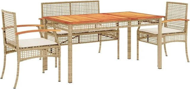 vidaXL 5-teilige Garten-Essgruppe aus Poly Rattan und Akazienholz mit Kissen in Beige und Cremeweiß - Bild 1