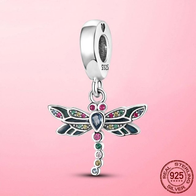 Libellen Anhänger, 925 Silber, Zirkonia, Perle, Damen, Weiß - Bild 1