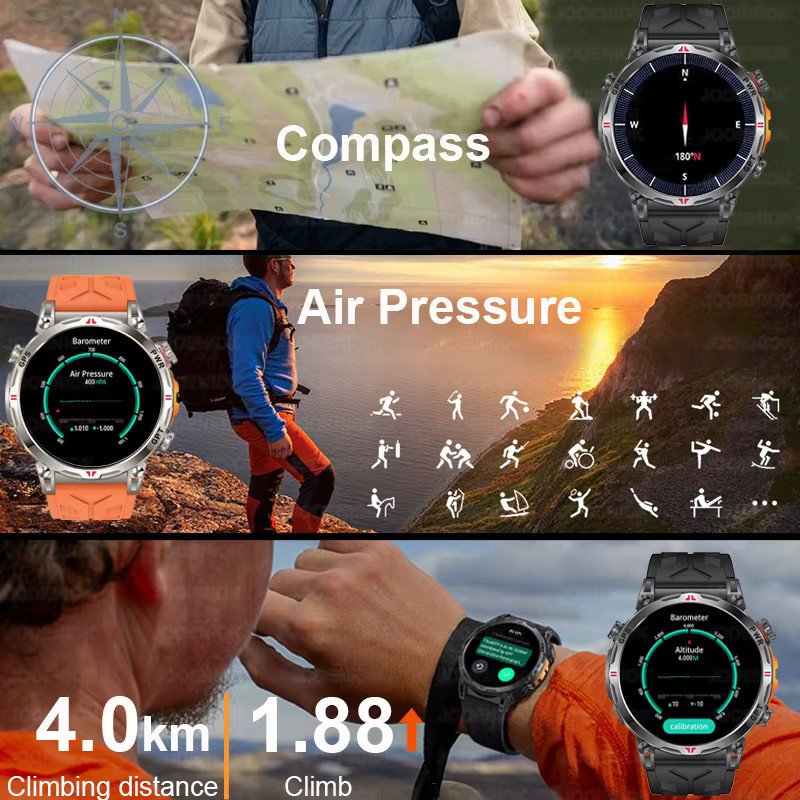 ChiBear T-Rex3 Ultra GPS Smartwatch in Orange mit Kompass, Höhenmesser, Barometer und 5ATM Wasserdichtigkeit - Bild 6