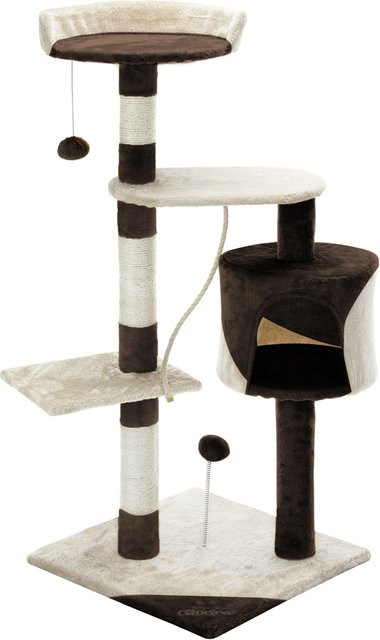 Cadoca Kratzbaum mit Höhle und integriertem Spielzeug in Beige/Braun mit Sisal und Plüsch, Höhe: 112 cm - Bild 1