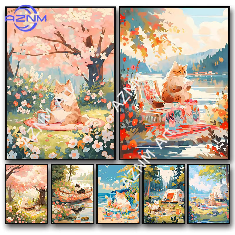 KAYOU Anime-Landschafts-Poster mit Kätzchen und Sakura als Leinwanddruck für deine Kinderzimmer-Dekoration in Mehrfarbig - Bild 3