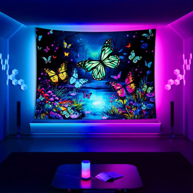 VIKAMA Wandteppich mit Schmetterling und Sternenhimmel im Pilzfeld, Mehrfarbig, B/H: 100 x 140 cm - Bild 1