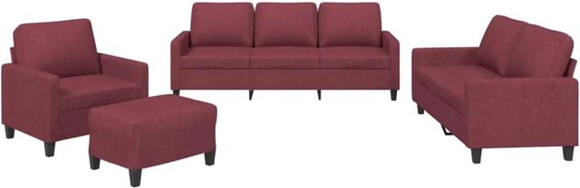 vidaXL 4-teilige Sofagarnitur in Weinrot mit Stoffbezug, bestehend aus 3-Sitzer-Sofa, 2-Sitzer-Sofa, Sessel und Fußhocker inklusive Kissen - Bild 1