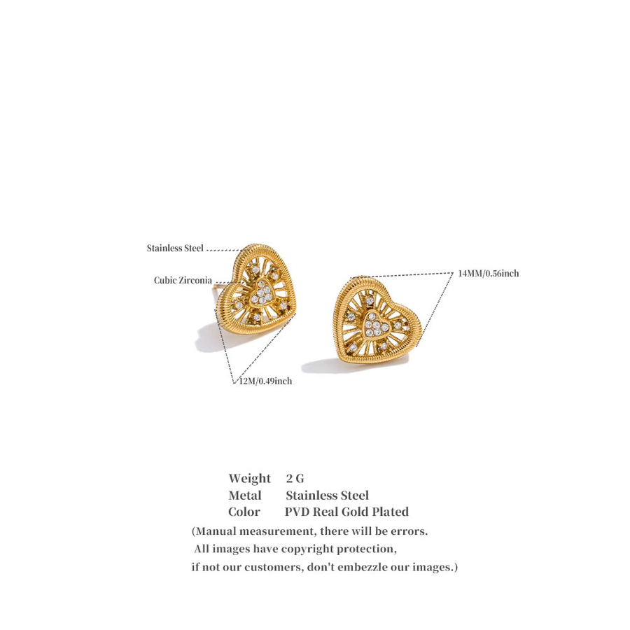 Yhpup Herz-Ohrstecker, Edelstahl, Zirkonia, Gold, Unisex - Bild 2