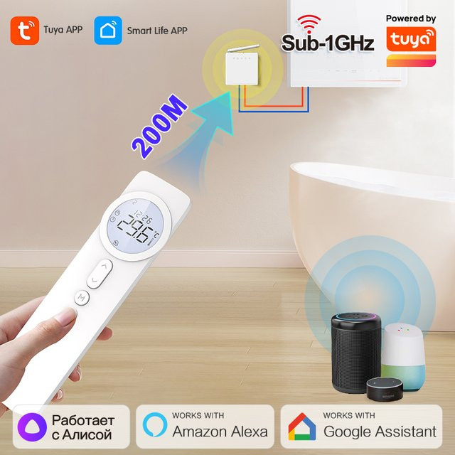 EZAIOT Smart Wireless RF433 Thermostat mit Tuya WiFi Fernbedienung für Wasserheizung und Gasheizung, kompatibel mit Alexa und Google Home, Weiß - Bild 1