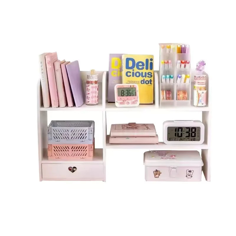 Doppelschichtiges Desktop-Organizer-Rack aus Kunststoff für Schreibwaren und Kosmetik in Weiß - Bild 2