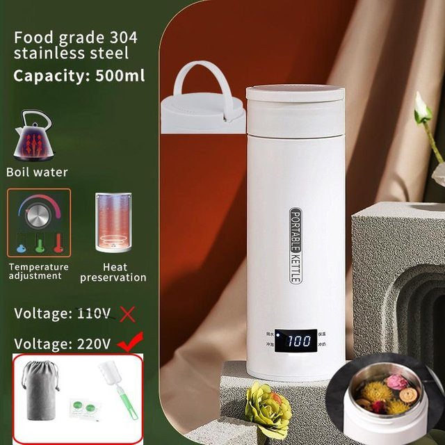 Tragbarer Wasserkocher Loverin in Weiß mit Edelstahl und Warmhaltefunktion für Tee und Kaffee - Bild 1