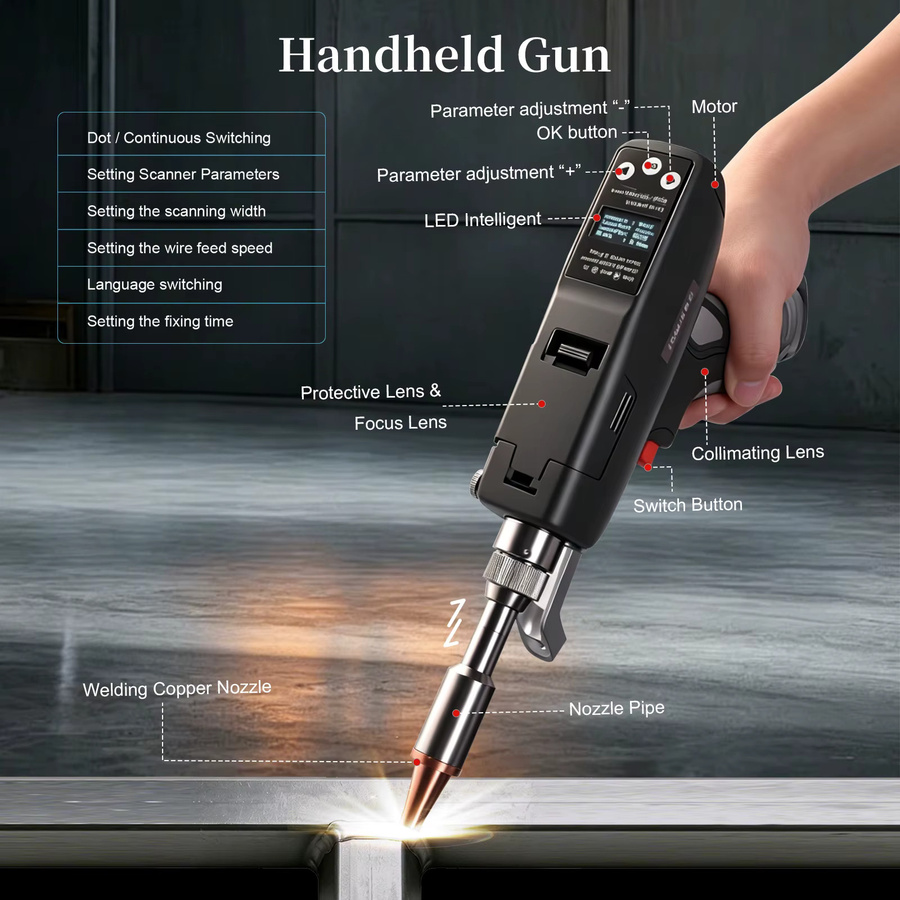 Raycus 4-in-1 Handgeführte Faserlaser-Schweißmaschine zum Schweißen, Reinigen und Schneiden mit 1500W/2000W Leistung, 220V - Bild 5