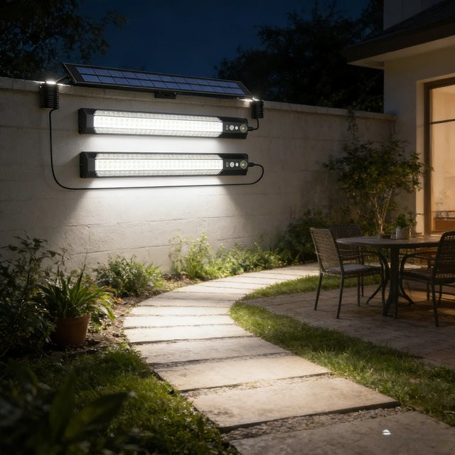 SerRickDon 2er Set Solar-LED-Außenwandleuchten mit Bewegungssensor in Schwarz, moderne LED-Gartenleuchten mit USB-Ladefunktion und kühlem Weißlicht - Bild 1