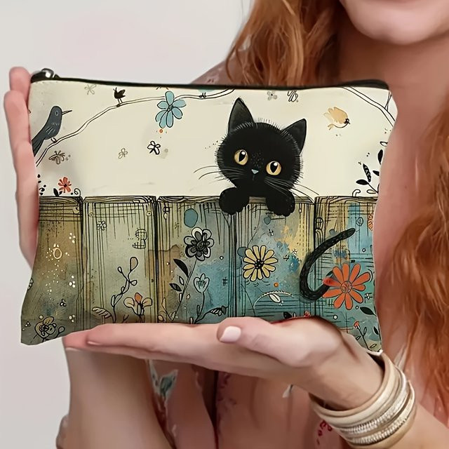FXZLLQ Kosmetiktasche mit Katzenblumenmuster, Reise-Make-up-Organizer für Damen - Bild 1