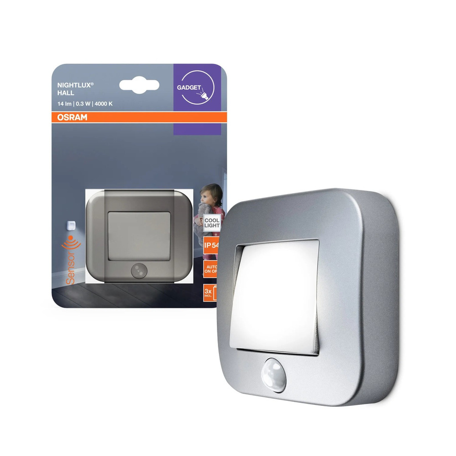 Osram LED-Nachtlicht Nightlux Hall Silber mit Bewegungsmelder und Dämmerungssensor, 0,25 W, 4000 K Kaltweiß - Bild 3