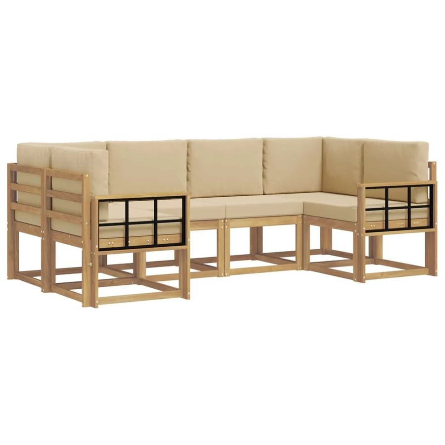 vidaXL Outdoor-Sofagarnitur L-Form aus Akazienholz mit Kissen in Weiß und Beige - Bild 2