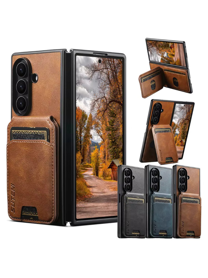 Leder-Schutzhülle für Samsung Galaxy Z Fold 7, 6 und 5 in Schwarz mit Kartenfächern und Ständerfunktion - Bild 6