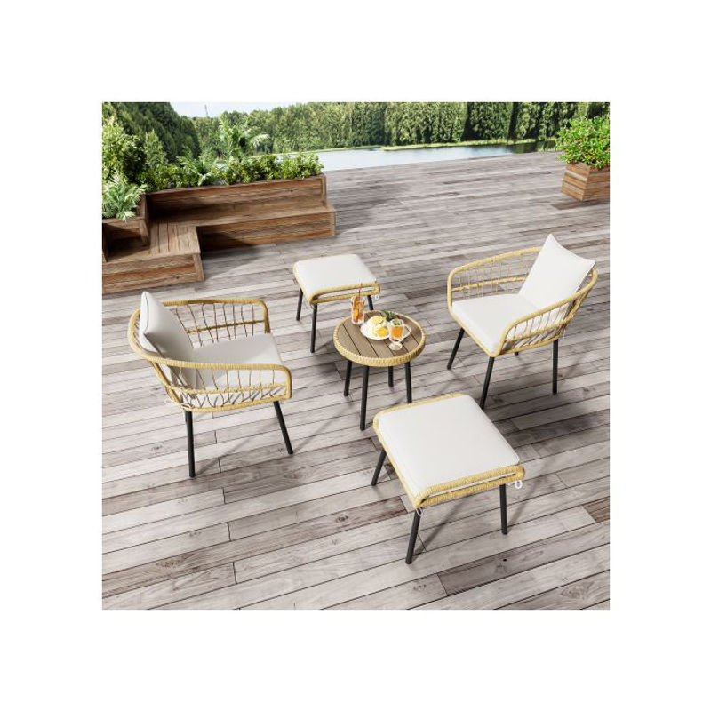 MUVOE 5-teiliges Garten-Lounge-Set aus Rattan und Eisen in Natur und Beige - Bild 2