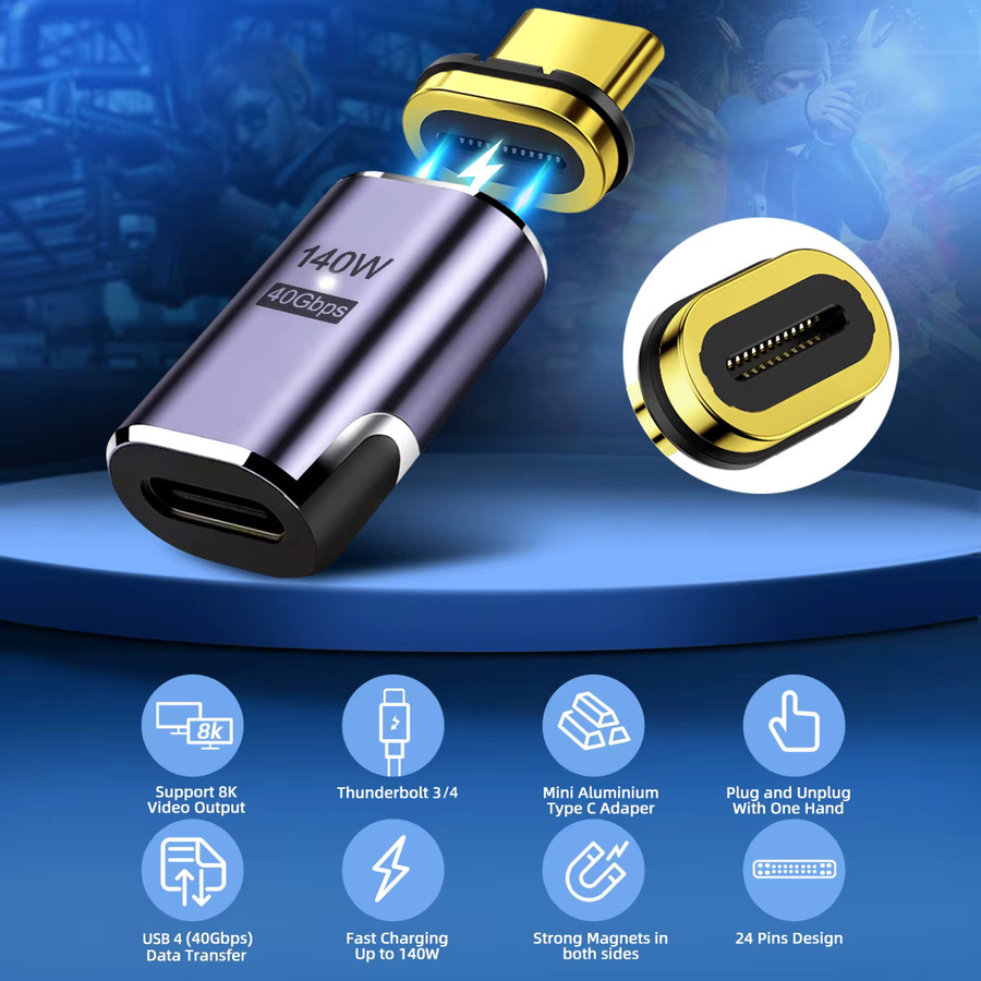 Magnetischer USB-C-zu-Typ-C-Adapter USB4.0 Thunderbolt3, 140 W, 40 Gbit/s, 8K bei 60 Hz, Gold - Bild 5