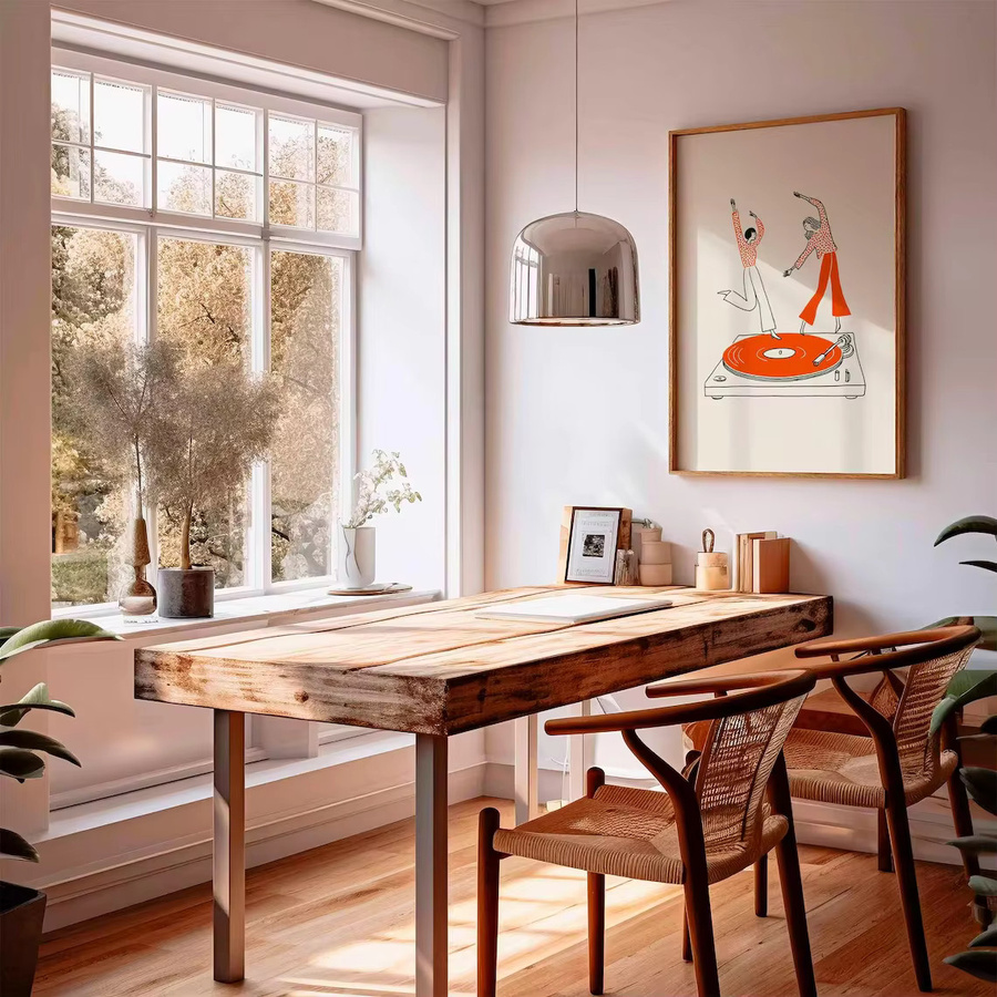 Potdemiel Wandkunstdruck Retro-Plattenspieler-Poster mit tanzendem Paar in Multicolour als abstrakte Papier-Illustration - Bild 2