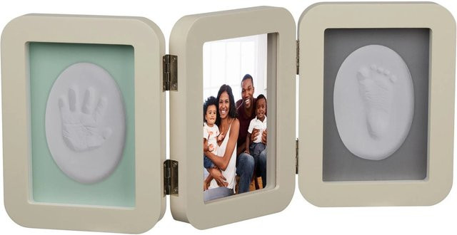 Relaxdays Baby Gipsabdruck Set in Beige mit Bilderrahmen aus MDF, B/H/T: 49 x 21 x 2,5 cm - Bild 1