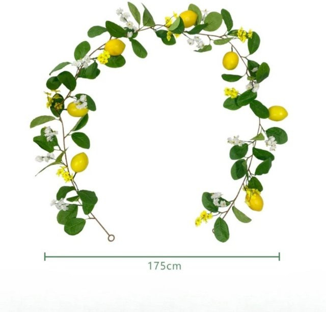 2er-Set künstliche Zitronengirlande von Pearclub in Grün, Gelb und Weiß mit Zitronenblüten für Frühlings- und Sommerdekoration - Bild 1