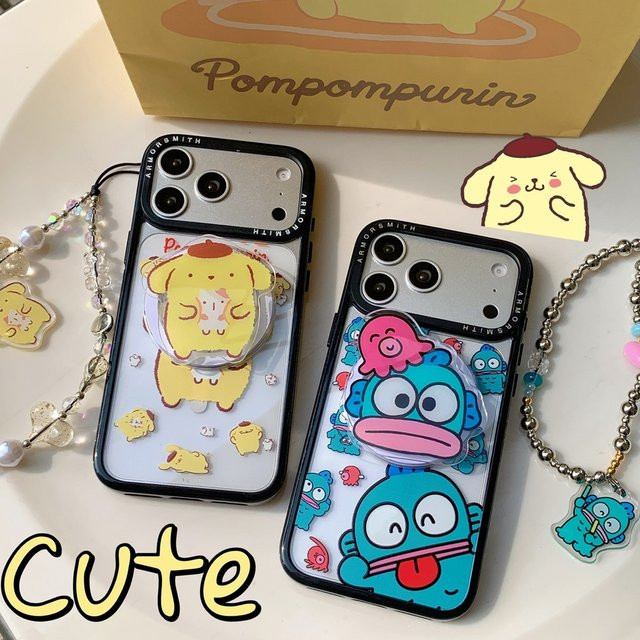Sanrio Handyhülle mit Magnetischem Griffhalter und MagSafe kabellosem Laden für iPhone 17 16 15 14 13 12 11 Pro Max Cover mit Hangyodon und Pompompurin Designs - Bild 1