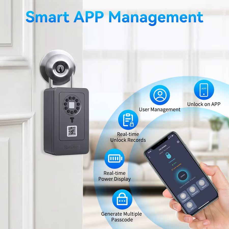 Smart Key Safe Box mit Fingerabdruckscanner und digitalem Passwortcode, wasserdichte Schlüsselschrank Sicherheitsbox in Schwarz - Bild 6