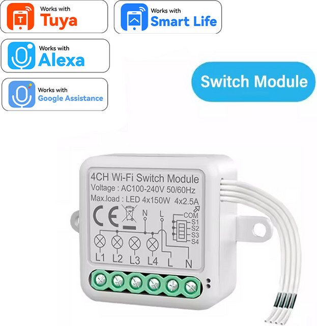 HIMOJO WLAN Smart Switch Modul für Tuya Smart App und Alexa, Elektrisches Schaltmodul für Beleuchtungsschalter, Farbe: Weiss - Bild 1