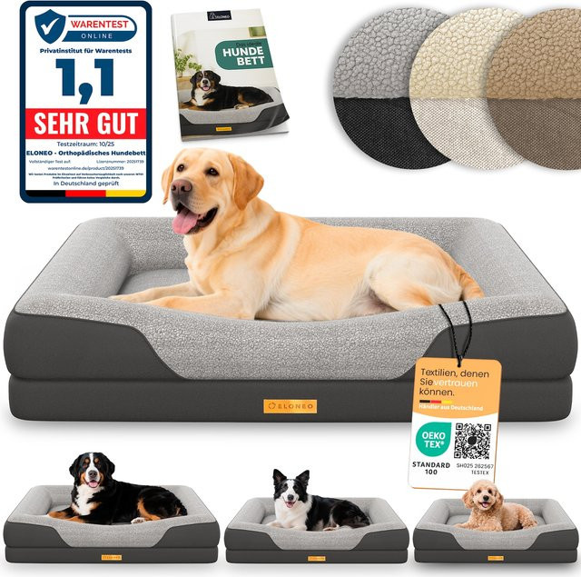 ELONEO Orthopädisches Hundebett mit Orthopedic Foam in Grau - Bild 1