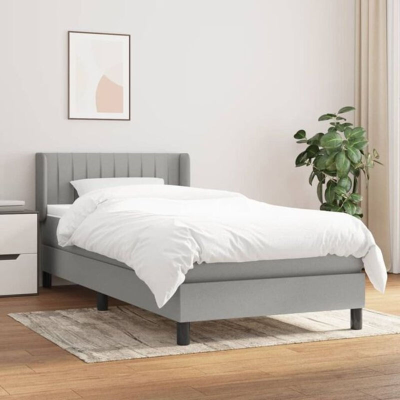 Vidaxl Boxspringbett mit Matratze in Grau und Weiß aus Stoff und Massivholz, B/T/H: 90 x 200 cm - Bild 1