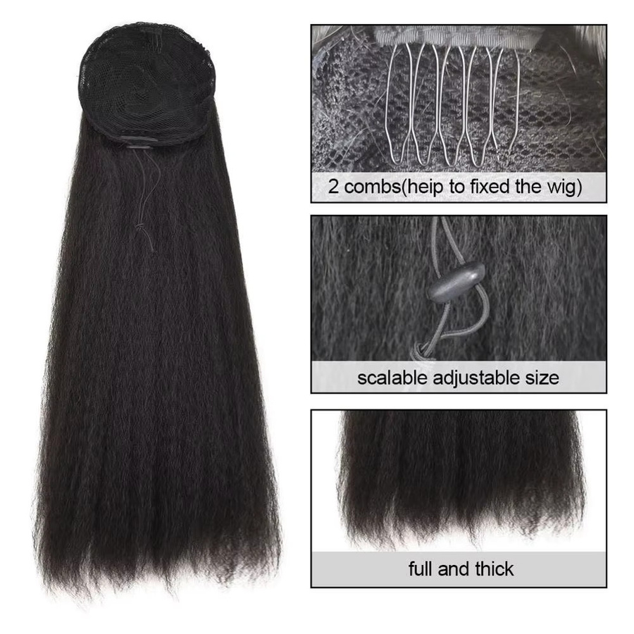 jeedou Afro-Pferdeschwanz-Verlängerung, Yaki-Locken, Schwarz, Damen - Bild 3