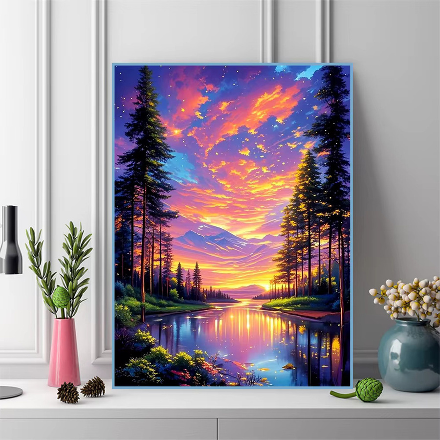 Evershine Diamant-Stickerei Set Landschafts-Mosaik mit Wolken und Bäumen in Multicolour, Wandkunst Bastelset, B/H: 30 x 20 cm - Bild 3
