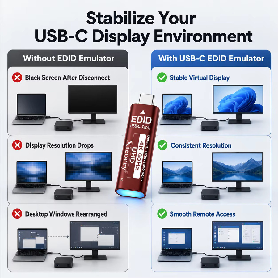 USB-C Dummy-Stecker EDID-Emulator Headless Ghost Display Adapter für virtuellen Monitor, Full HD 1080p60Hz, kompatibel mit 2K/4K, Schwarz - Bild 3