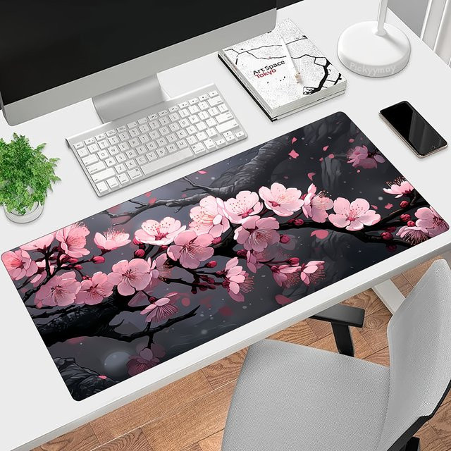 Mairuige Sakura Gaming-Mauspad in Schwarz und Rosa mit glatter Oberfläche und rutschfester Unterseite - Bild 1