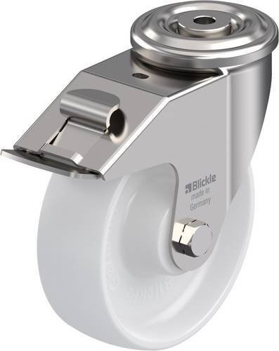 Blickle LEXR-PO 150XR-FI Lenkrolle mit Feststeller aus Edelstahl und Kunststoff in Weiß, Rad-Durchmesser: 150 mm, Tragfähigkeit: 300 kg - Bild 1
