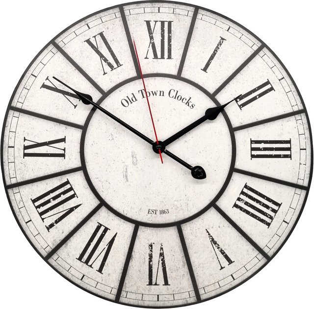 K&L Wall-Art Wanduhr analog in Vintage-Optik mit römischen Zahlen, Durchmesser: 40 cm, Schwarz-Weiß - Bild 1