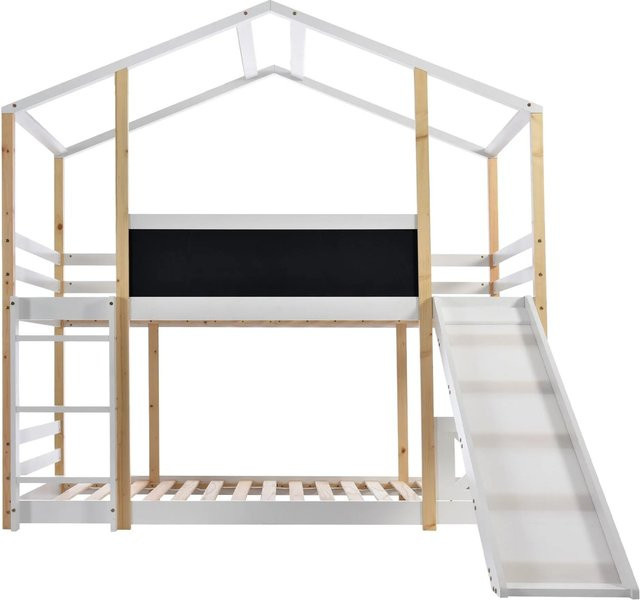 Merax Hochbett Baumhaus mit Rutsche und Leiter für Kinder, Farbe Weiß, B/T/H: 207 x 90 x 120 cm - Bild 1