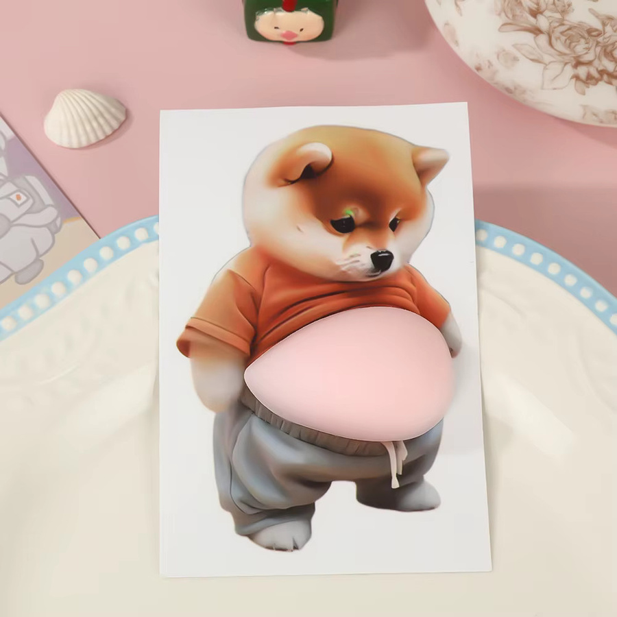 Potdemiel 3D-Shiba-Inu-Hundebauch-Aufkleber in Orange mit süßem Welpen-Motiv und selbstklebender Silikon-Oberfläche - Bild 1