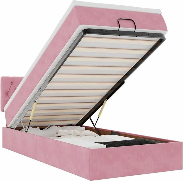 vidaXL Ottoman-Bett mit Matratze in Rosa, Samt, mit LED-Unterbodenbeleuchtung und USB-Ladeanschluss, B/T/H: 100 x 200 x 88 cm - Bild 1