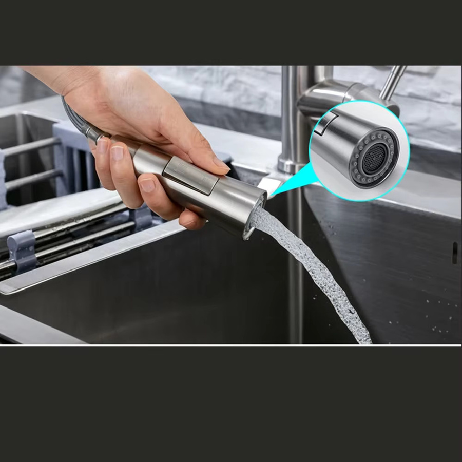 DQOK Küchenarmatur aus Edelstahl mit herausziehbarer Brause in Schwarz und Silber (gebürstetes Nickel) - Bild 2