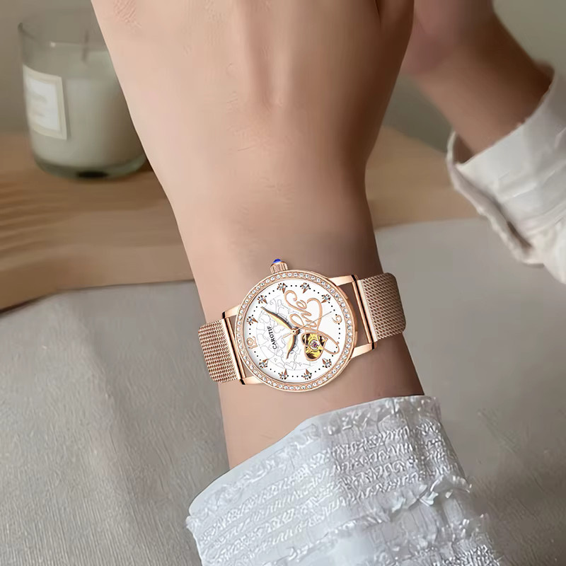 CAROTIF Armbanduhr Roségold, Edelstahl, weißes Zifferblatt, Damen - Bild 5