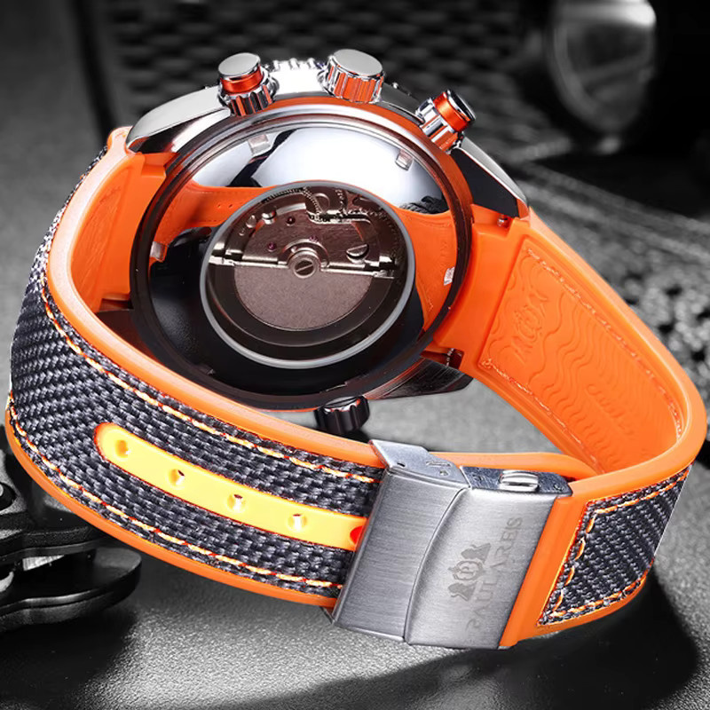 PAULAREIS P Armbanduhr Automatik, Edelstahl, Kautschuk, Silber, Herren - Bild 4