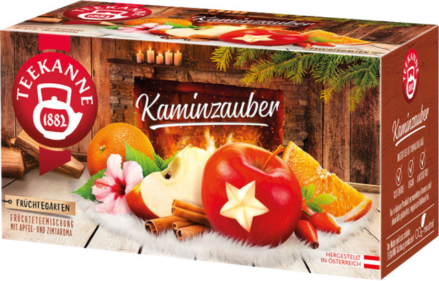 Teekanne Früchtegarten Kaminzauber, Früchtetee, Teebeutel, 20 Stück - Bild 1