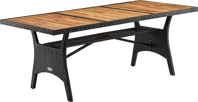 Casaria Polyrattan Gartentisch Takeo aus Akazie in Schwarz und Braun, rechteckig, B/T/H: 190 x 90 x 74 cm - Bild 1