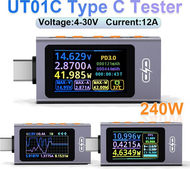 POROMETISTO UT01C Typ C Tester Voltmeter mit HD IPS Display, Spannung und Strom Erkennung, PD3.1 Schnelllade Trigger Meter, Blau - Bild 1