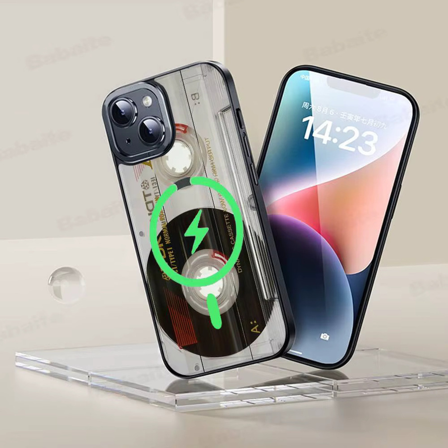 Magnetische Radioband-Kassetten Telefonhülle für Apple iPhone 17 16 15 14 13 12 11 Pro Max Plus mit kabellosem Laden in Transparent - Bild 2