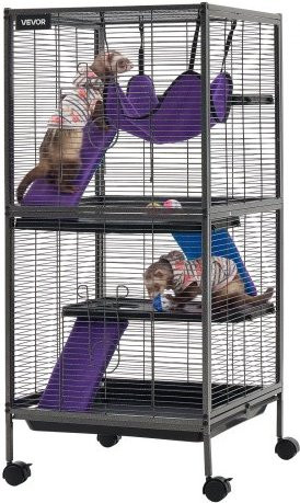 VEVOR Kleintierkäfig aus Metall für Frettchen, Chinchillas, Gleithörnchen, Meerschweinchen und Kaninchen, 4-stöckiges Kleintiergehege mit feststellbaren Schwenkrollen, Farbe: Schwarz/Silber, H x B x T: 113 x 52 x 52 cm - Bild 1