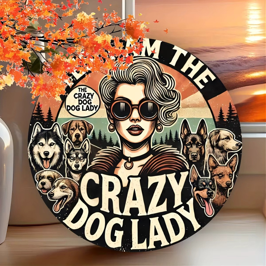 Rundschild aus Aluminium Potdemiel Crazy Dog Lady im Vintage-Stil, mehrfarbige Wandkunst aus Metall, Durchmesser: 20 cm - Bild 4