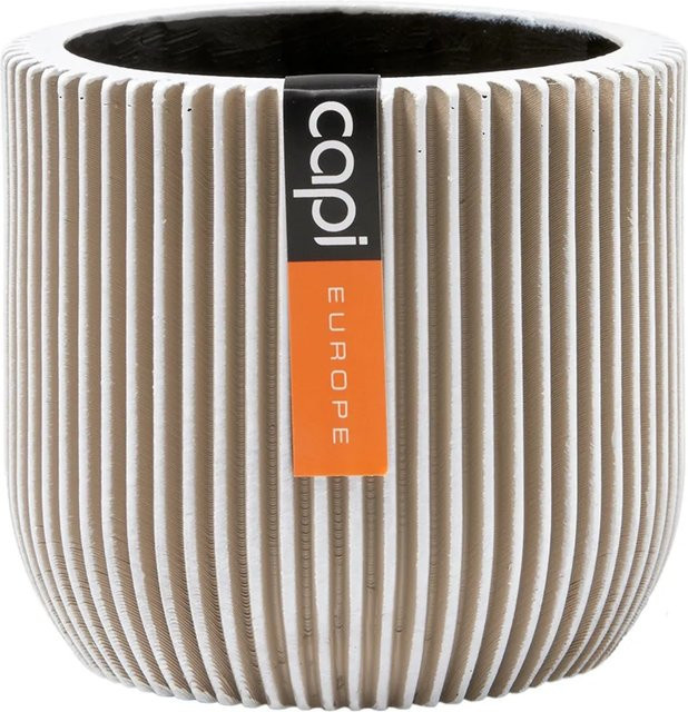 Capi Pflanztopf Groove Kugel Oval in Elfenbein mit vertikalen Rillen, Höhe: 24 cm, Breite: 21 cm, Tiefe: 21 cm - Bild 1